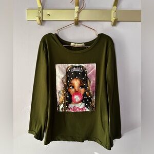 Urban Freedom Green Queen Bubble Gum Pearls Crown Top Size L